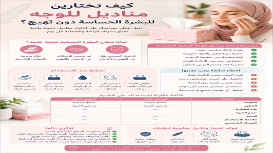 مناديل للوجه للبشرة الحساسة دون تهيج